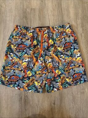 RSVLTS WWE Summer Slam Multicolor Graphic Swim Trunks with Orange Drawstring